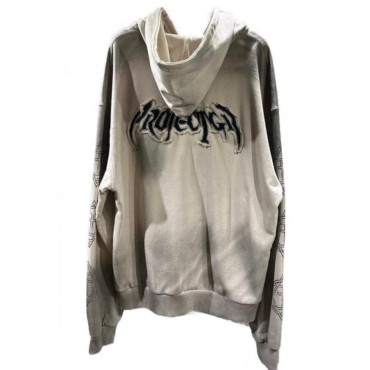 PROJECT G/R Furious Logo Applique Zip Hoodie Gray