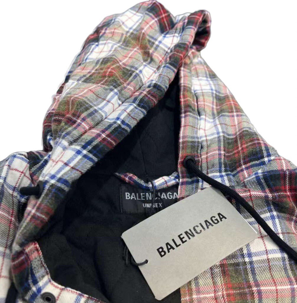 BALENCIAGA  Bleached Red  Padded Flannel Hood Shirt