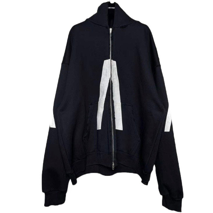BALENCIAGA Music | Archive Series Connected Zip-Up Hoodie Medium Fit in Black And White Archetype Fleece