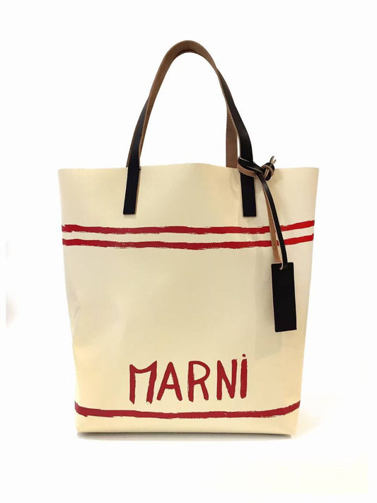 MARNI Beige Logo Print PVC Tote Bag