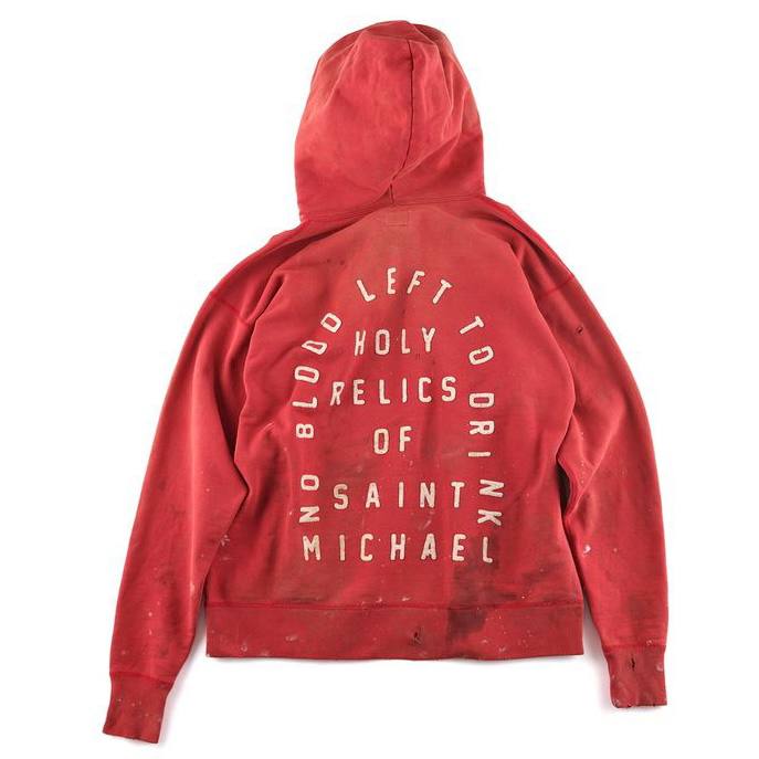 READYMADE x  SAINT MICHAEL Red Distressed Hoodie