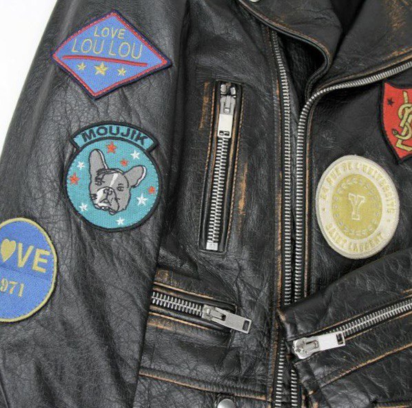 SAINT LAUREN Leather  Biker Jacket With Multicolor Patches