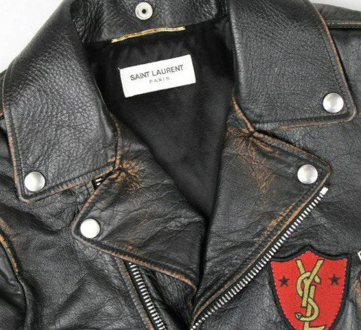 SAINT LAUREN Leather  Biker Jacket With Multicolor Patches