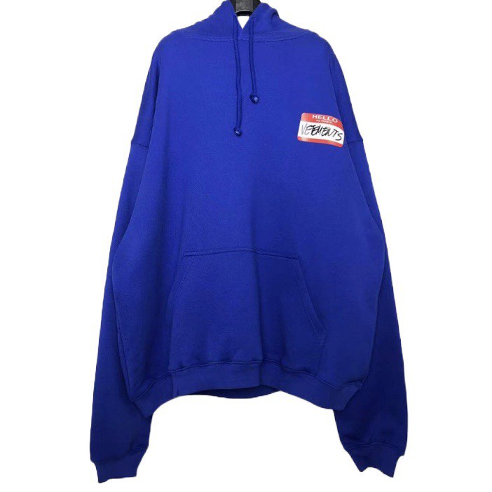 VETEMENTS Logo-Print Blue Oversized Hoodie