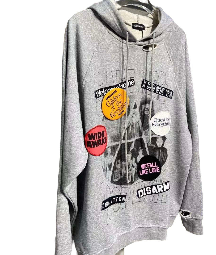 RAF SIMONS Welcome Home Oversized Cotton Hooded Sweatshirt In Grey