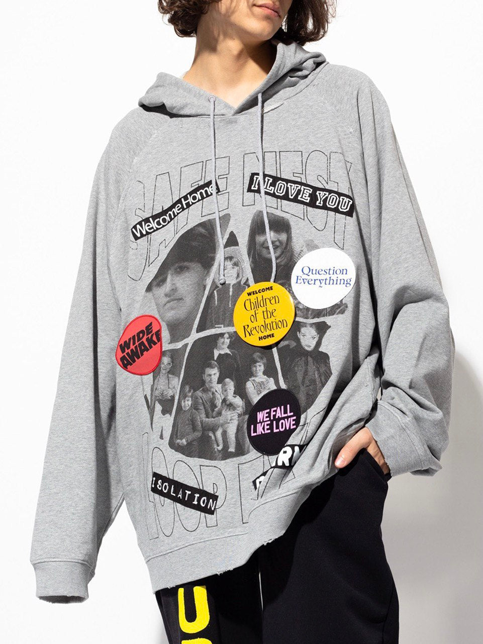 RAF SIMONS Welcome Home Oversized Cotton Hooded Sweatshirt In Grey