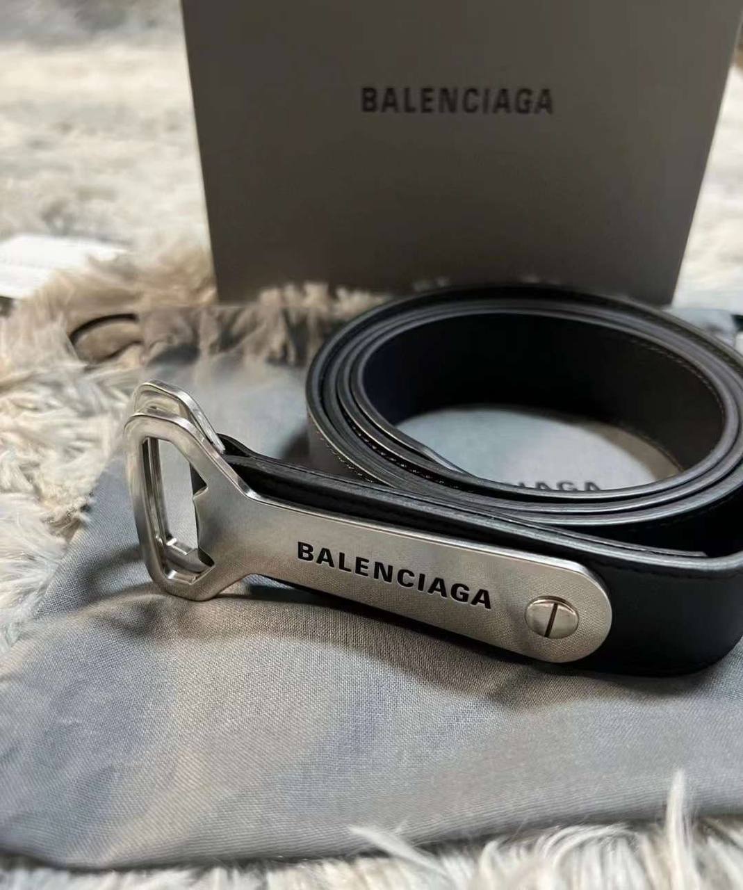 BALENCIAGA Bottle Opener D-ring Leather Belt