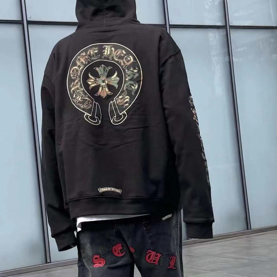 CHROME HEARTS Camo Horseshoe Logo Zip Up Hoodie