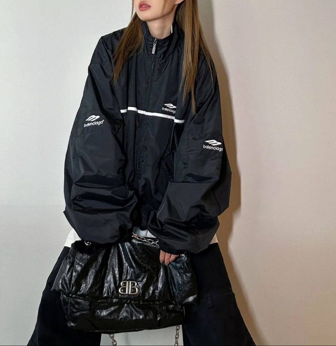 BALENCIAGA Black Embroidered Track Jacket