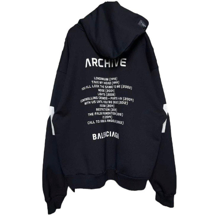 BALENCIAGA Music | Archive Series Connected Zip-Up Hoodie Medium Fit in Black And White Archetype Fleece